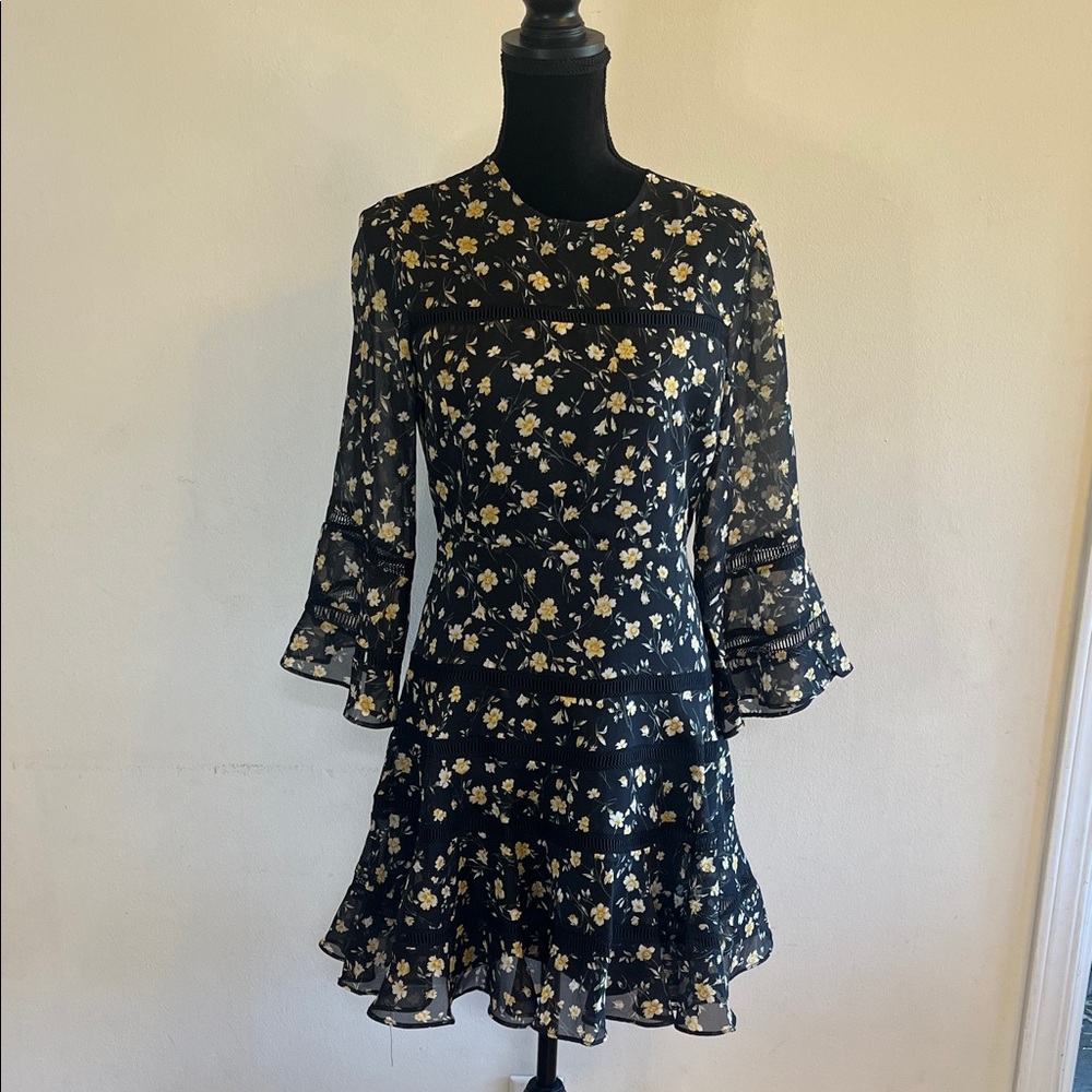 Bardot Black Poppy Trim Long Sleeve Dress